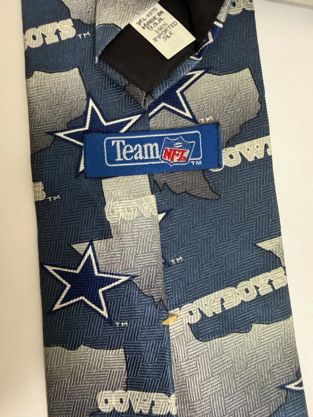 Vintage Dallas Cowboys Tie Team NFL Silk Made In USA Texas Star Logo Navy Blue